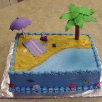 Beach Day Buttercream and Fondant. Fish are not edible. Everything else is.