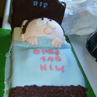 Over The Hill Bed Cake fondant accents, rice krispy treat headboard and footboard.