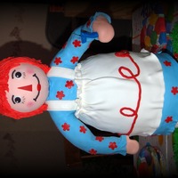 Raggedy Ann Made for my daughter's birthday. She is 2 1/2 feet tall with a pvc structure to support her. Ran out of modeling chocolate so her...