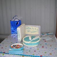Wii Birthday Cake My husband and I made this for our son's friend's birthday. The blue round is white cake with BC icing, TV cake in the back is...