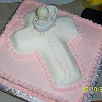 Baptism Cross Cake This was for my nieces baptism. Square bottom cake is french vanilla with raspberry filling Iced with colored cream cheese icing Cross is...