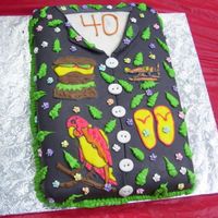 Jimmy Buffet Surprise Birthday Cake This was my first fondant covered cake. Designs on the shirt are hand drawn.