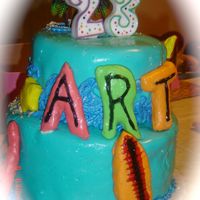 Surfer Cake made with bc, and mmf. made sugar cookies and covered thhem in mmf. one of my first cake ever