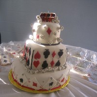 Casino Cake Bottom tier butter cake w/homemade caramel filling and caramel BC; middle tier chocolate cake filled with chocolate chips and rasperry...