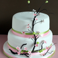 Engagement Cake Cherry blossom 10 and 8" rounds for an engagement party.