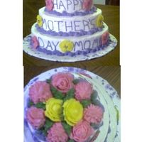 Tiered Mother's Day Cake My First multi-tiered cake - this was for my mother this year - they are single layer 6" 8" and 10", each layer was a...