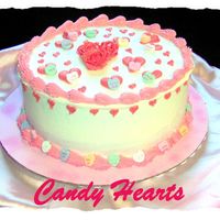 Candy Hearts White cake with raspberry filling and vanilla almond buttercream. Decorated for Valentine's Day for a family with a little boy, so I...
