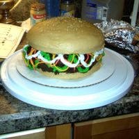 Burger Cake 1st Burger cake!! It was kind of hard to put together but FUN!!! Thanks for all the input you can give!!