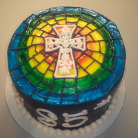 Stained Glass Cross Cake My first time doing a stained glass cake. This was for our retired bishop's 85th birthday. The cake was Chocolate Coconut Rum with...