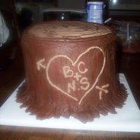 Stump Cake 6 layers chocolate on chocolate bride wanted initials of bride and groom.