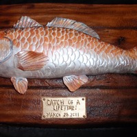 Matt's Redfish RKT & fondant redfish. Red velvet & cream cheese airbrushed