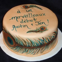 Peacock Feather Handpainted peacock feathers on ivory fondant.