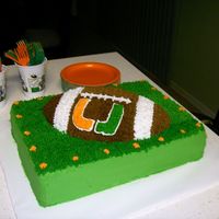 University Of Miami Cake I made this cake for my grandson's 13th birthday. He and I came up the design together and then baked and decorated it. It was fun!