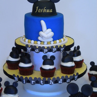 Mickey 1St Birthday Cake Mickey Mouse first birthday cake with cupcakes. All gum paste. Bigger ears in the front right is the smash cake with just buttercream.