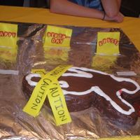 Murder Scene I made this for a murder mystery party. The cake is funfetti cake mix with chocolate butter-cream icing and vanilla icing for the "...