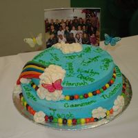 "the World Is A Raindow" Kindergarten Graduation i made 3 different flavored cakes, one for each class. I did them in buttercream and then used the papertowel method for the pattern. i had...