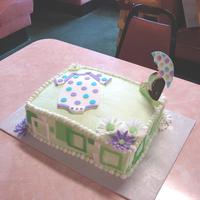 Mod Mom Baby Shower Cake Color Flow Mod Mom to match napkin for baby shower. BC icing w/fondant daisies and cutouts.