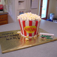 Popcorn Birthday Cake This was a birthday cake for my mom who LOVES popcorn. Thanks to CC for the inspiration! All BC w/fondant stripes, marshmallow "...