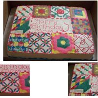 Quilt Cake 11x15 french vanilla cake. My only freezer is a side by side :( So the only way I could think to do this was for each square to be a FBCT....