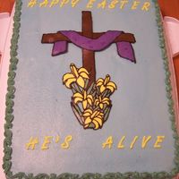 Easter Cake 11x15 sheet cake white cake with BC icing FBCT of cross.