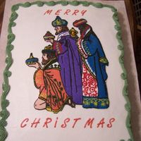 Three Wise Men This is a repeat of a cake I did last year. It is an 11x15 with a FBCT. I love this cake, but man I hate mixing up all those colors!!