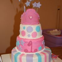 1St Birthday Cake strawberry bottom and other two tiers is wasc...mmf accents...crown and stars made from gumpaste...