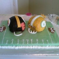 Super Bowl made for my uncles superbowl party...he is a browns fan so of course he was not wanting the steelers to win...hence the bite out of the...