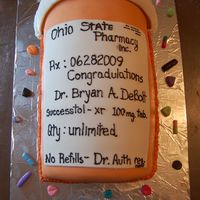 Pill Bottle Graduation Cake this was the main cake for a guy that graduated from pharmacy school...he went to ohio state...(see other cake)...it was wasc cake covered...