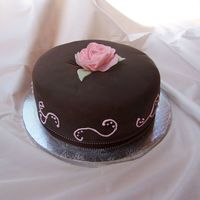 Mom's Birthday Cake I made this for my mom's bday. Chocolate cake with cherry filling and chocolate fondant. This was my first fondant rose and I had no...