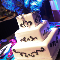 Caylah buttercream icing, 1/2" white ribbon border, fondant pieces and ostrich feathers. thanks for looking!