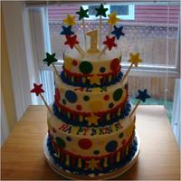 Alex's 1St Birthday Cake This was the cake I came up with for my son's 1st birthday. Our theme was just the bright primary colors.