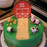 Farm Cake Farm cake I made for my son's 1st birthday. I still need to put grass around the base of the barn, but with the barn attached the cake...