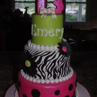 Happy Birthday! Sizes of cakes are 8", 6" and 4". Top and bottom layer was chocolate cake and center was french vanilla.