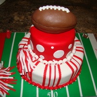 Cheerleading & Football Birthday Cake I was asked to incorporate one cake for two birthday kids, which were different ages. One child was turning one and the other sibling was...