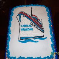 Cruise Cake I made this for my cruise party we had. It's all BC icing, the boat is done with rice paper. Yellow cake with strawberry &...
