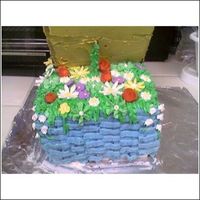 Basket Cake Ok, so I had a bad day at class..my cake slide off the top, then my icing stiffend up on me, then i had to get it as thin as possible, and...