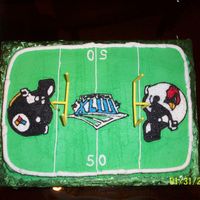Superbowl Cake I made this cake to take to my friends house. RP helmets and logo. BC icing