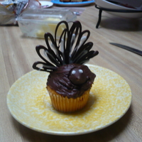 Turkey Cupcakes Yellow cupcake with chocolate frosting. Hershey kiss head. I used almond bark to pipe the wings onto wax paper, put them in the fridge to...