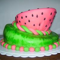 Watermelon Topsy Turvy ok im am completely aware of the imperfections on the top layer. its driving me nuts! but hey, this is my first stacked cake, first topsy...