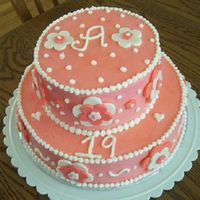 19Th Bday Cake this was my brother's girlfriends bday cake. its all buttercream with fondant flowers. she hates fondant and i was mad cuz i did it...