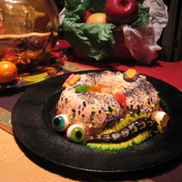 Low Calorie Angel Food Halloween Cake Very simple design, Angel food flavored with a touch of Princess Emulsion, glazed with orange oil flavored white chocolate, gummy bgs and...