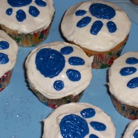 Blue's Clues Paw Prints Cupcakes iced and decorated with buttercream.