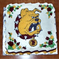 Ferris State Bulldog Birthday Cake 10 in square cake iced and decorated with buttercream.