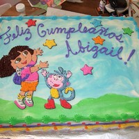 Dora And Boots 1/2 sheet, all buttercream.