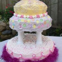 "fancy Nancy" 4 Yr Girl Birthday Cake Mostly just cake and butter cream frosting (recipe I got from this site was very good!). Put edible glitter on top, and glued a non-edible...