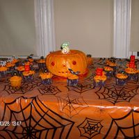 Halloween Grandson's 3rd B-Day Party was Halloween Themed. Applespice "Pumpkin " cake (two bundt cakes together) with devil food...