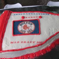 Boston Red Sox Mlb Pennant Cake Red Velvet cake with cream cheese frosting, a gift to my nephew wo was drafted by Boston MLB
