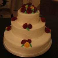 Burgundy & Ivory Roses 3-Tiered Wedding Cake 