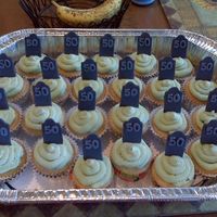 50Th Bday Cupcakes White cupcakes with buttercream icing. Tombstones are fondant with royal writing. On lollipop stix, affixed with royal icing. These were...