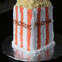 Popcorn Cake Buttercream icing and decorations. I made this cake for an Oscar's Awards party